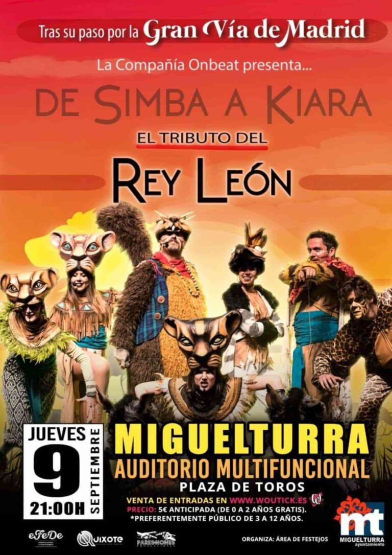 Espectáculo musical «De Simba a Kiara. El tributo del Rey León» el 9 de septiembre en el Auditorio de Miguelturra