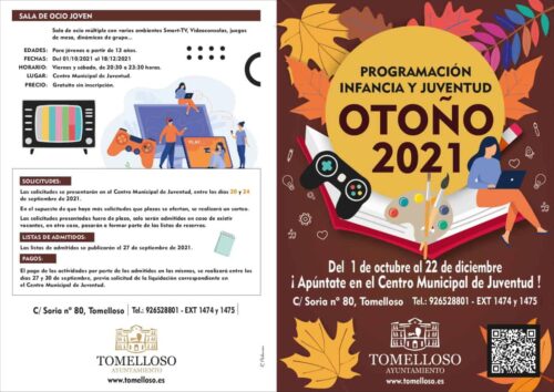 Programación “Otoño 2021 de Infancia y Juventud” en Tomelloso del 1 de octubre al 22 de diciembre