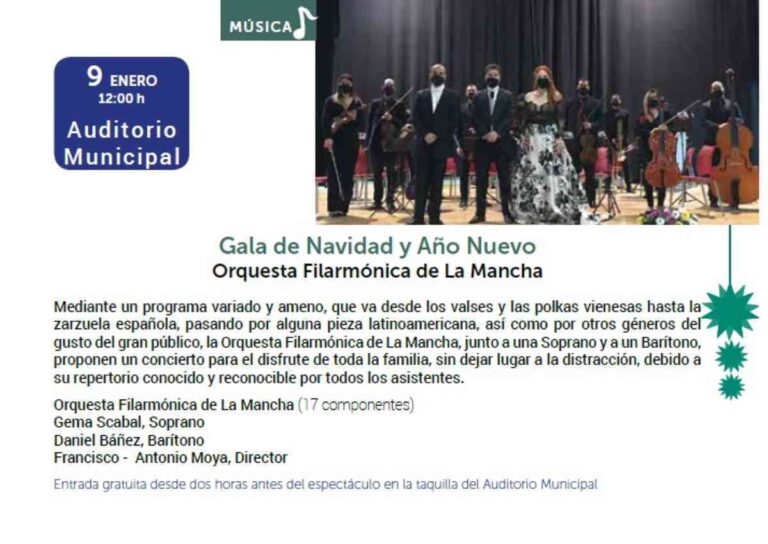 Gala de Navidad y Año Nuevo con la Orquesta Filarmónica de La Mancha 9 de enero en el Auditorio Municipal de Albacete
