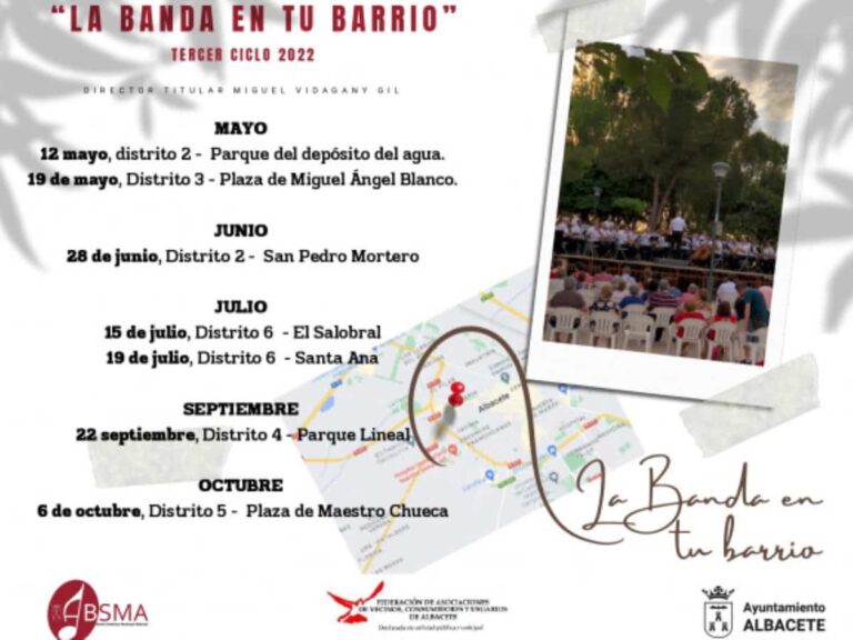 Vuelve el programa “La Banda en tu barrio” con conciertos que inician este jueves 12 de mayo en el Parque de la Fiesta del Árbol en Albacete