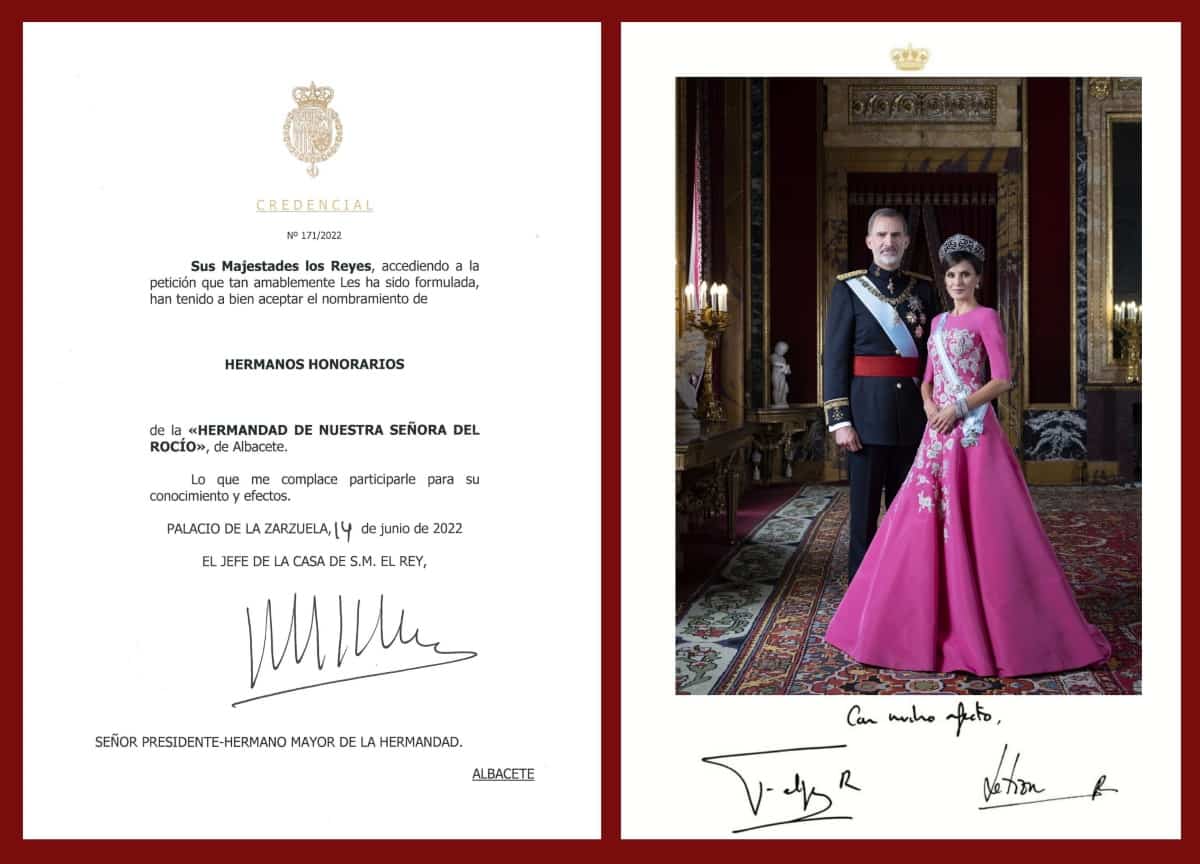 S.S.M.M. los reyes de España aceptaron el cargo de Hermanos Mayores Honorarios de la Hermandad de Nuestra Señora del Rocío de Albacete