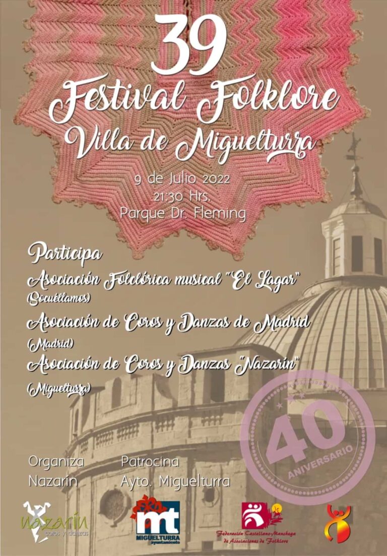 39 Festival de Folklore “Villa de Miguelturra” el sábado 9 de julio a partir de las 21:30 horas en el Parque Doctor Fleming