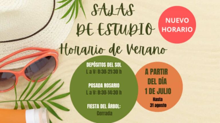 Horarios de las  salas de estudio de Albacete durante julio y agosto y horario ininterrumpido mañana y tarde de lunes a viernes