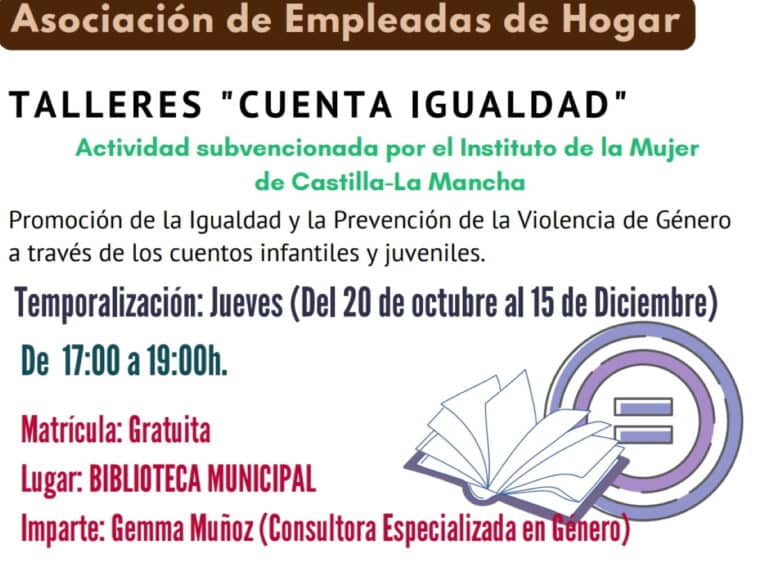 Talleres Cuenta Igualdad del 20 de octubre al 15 de diciembre en el Centro de la Mujer de Miguelturra