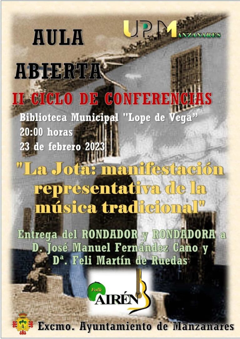 Aula Abierta de la Universidad Popular con entrega de galardones Rondador y Rondadora hoy, 23 de febrero, en Manzanares