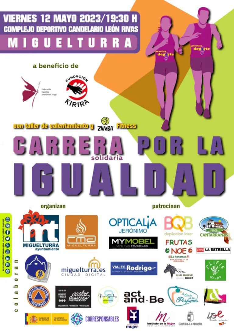 VIII Carrera por la Igualdad el 12 de mayo a partir de las 19:30 desde el Complejo Deportivo Candelario León Rivas de Miguelturra