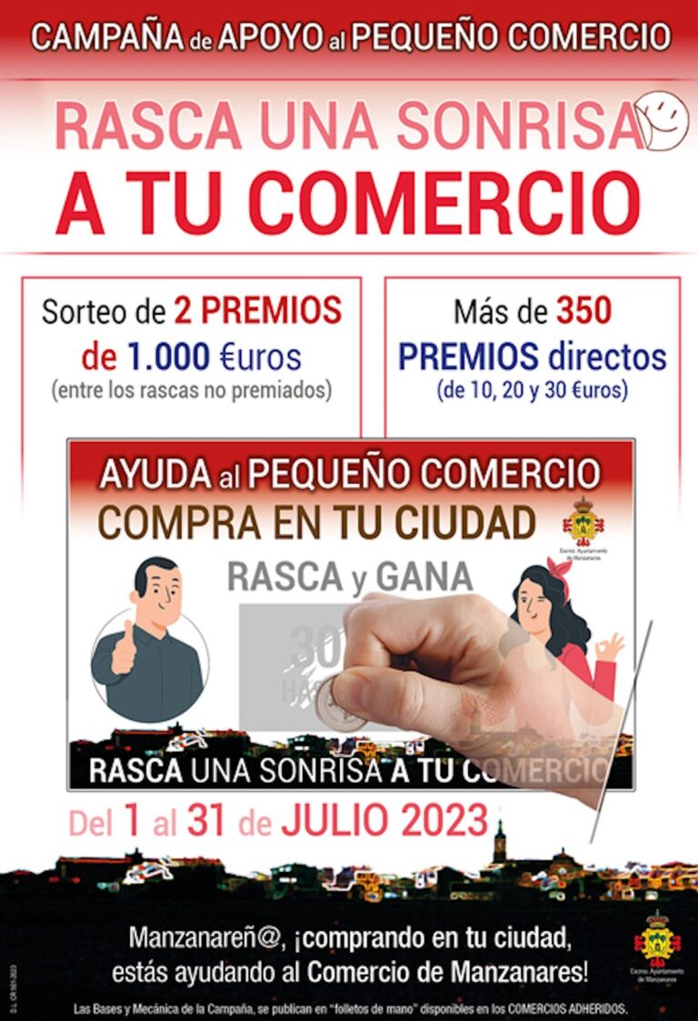 Campaña de apoyo al pequeño comercio con más de 350 premios de 10, 20 y 30 € y sorteo final de 2 premios de 1.000 € en Manzanares