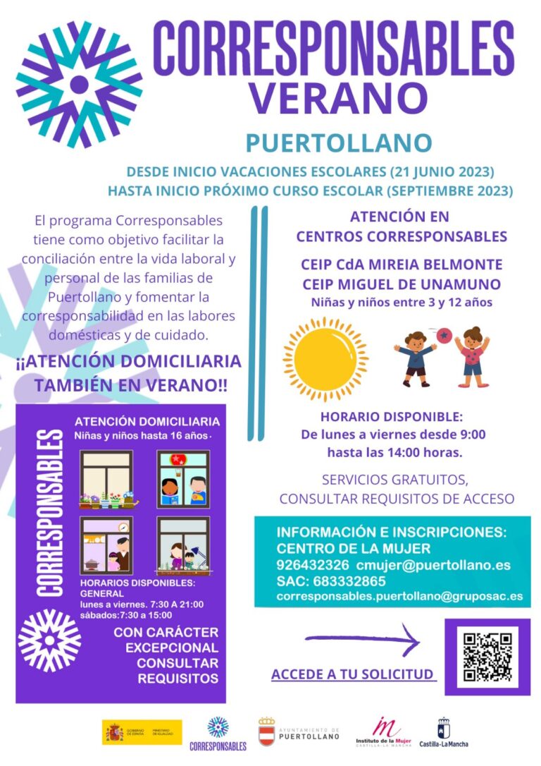 El programa Corresponsables Puertollano verano 2023 funcionará de junio a septiembre, adaptando su horario y programación