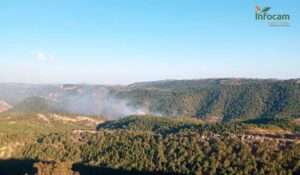Continúan los trabajos de extinción del incendio en Cortijo de Tortas, pedanía de Paterna del Madera, tras la alerta de emergencias.