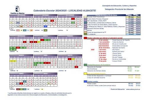 Publicado el calendario escolar 2025/2026 en Castilla-La Mancha: clases desde el 8 de septiembre y varios festivos clave en Albacete