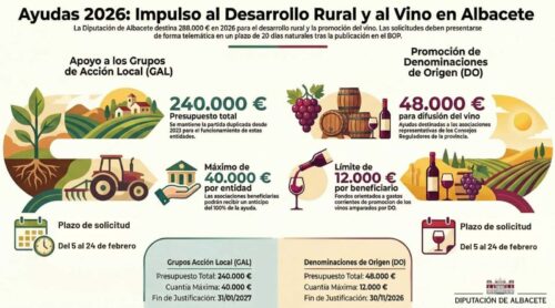 Diputación de Albacete impulsa el desarrollo rural y la viticultura local con ayudas de 288.000 euros en convocatorias para 2026