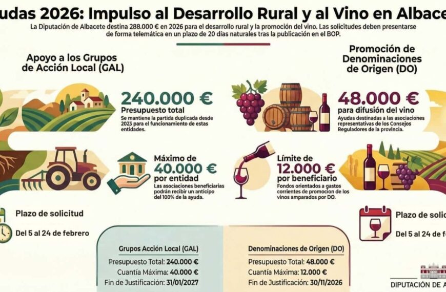 Diputación de Albacete impulsa el desarrollo rural y la viticultura local con ayudas de 288.000 euros en convocatorias para 2026